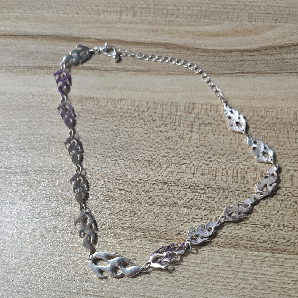Vintage Y2k Silver Tone Flame Choker Necklace